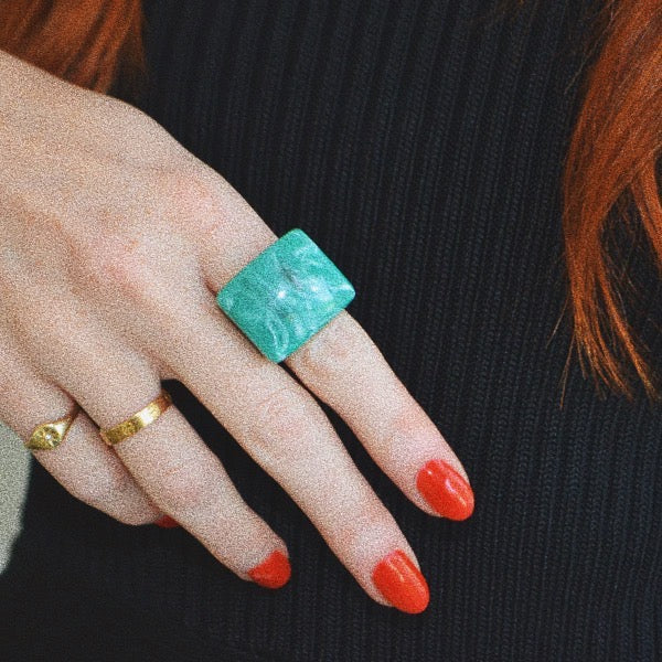 Renick Cocktail Ring in Green Marble Size 7