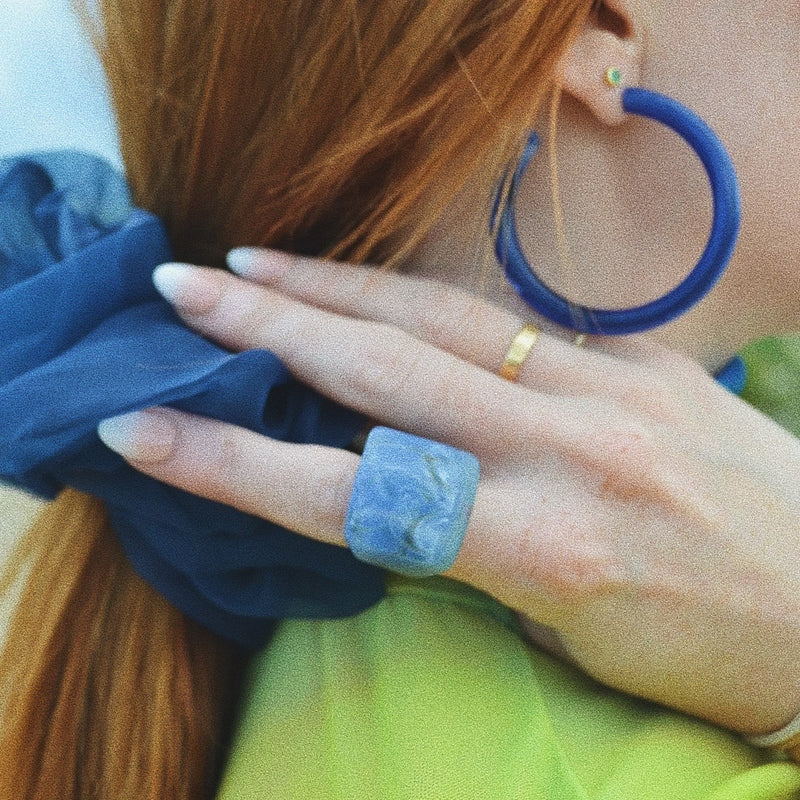 Renick Acrylic Ring in Blue Marble Size 8