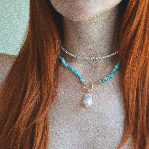Susan Necklace with Turquoise & Baroque Pearl