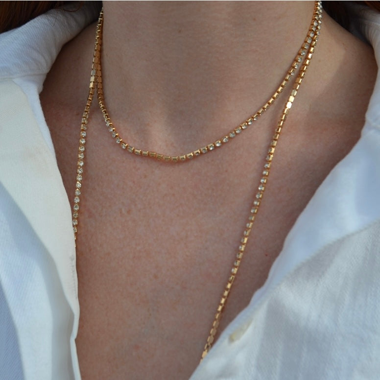 Layne Lariat Rhinestone Necklace in Gold