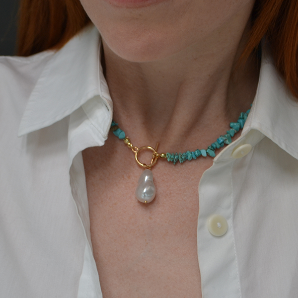 Susan Necklace with Turquoise & Baroque Pearl
